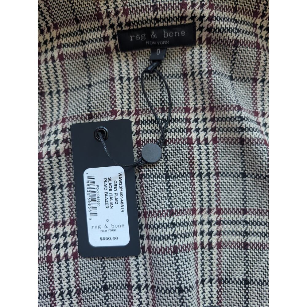 NWT Rag & Bone Slade Plaid Italian Cotton Blazer Size 0 Grey Plaid #4E452 - Picture 9 of 11